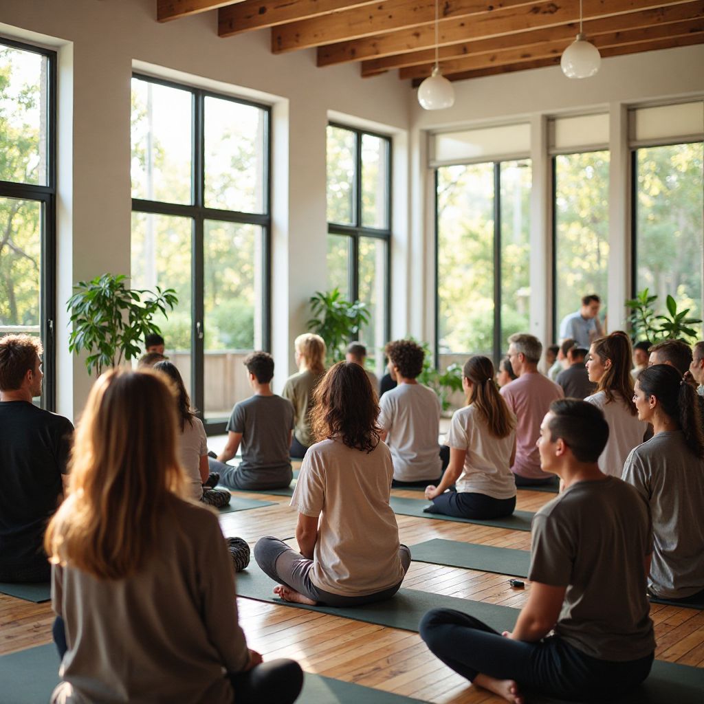 Group meditation session in modern space