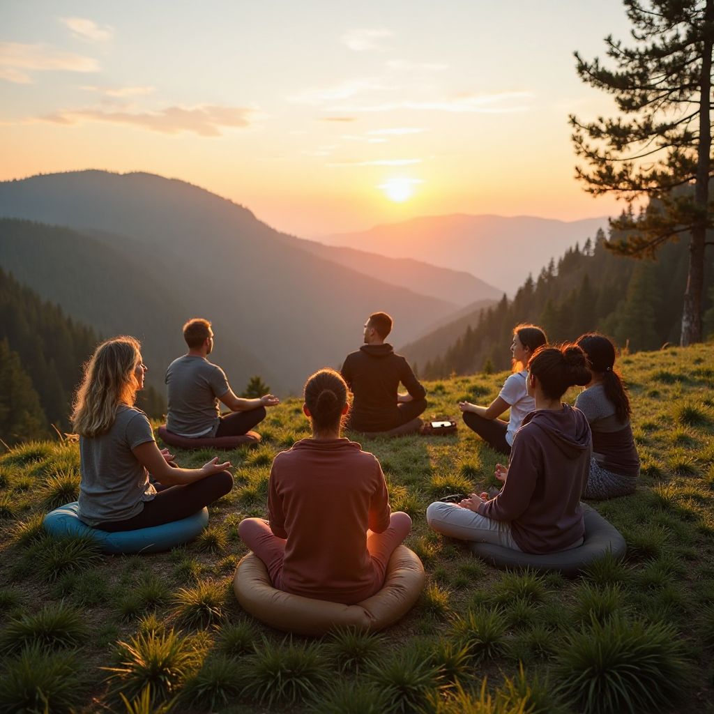 Outdoor meditation retreat in mountains