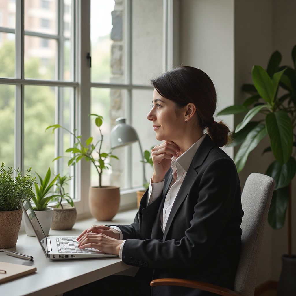 Professional in thoughtful reflection